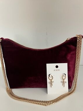 J. Crew Burgundy Velvet Chain Crossbody Bag